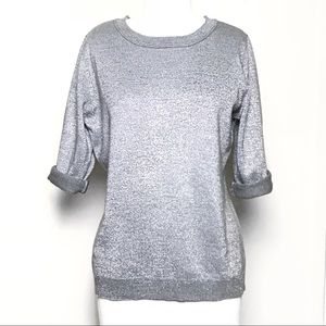 Silver Glitter Crew Neck Sweater with 3/4 Sleeves